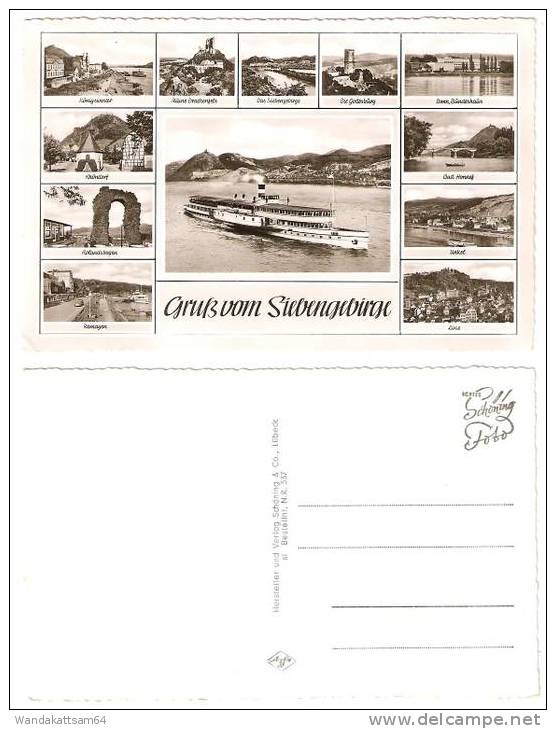 AK Gruß Vom Siebengebirge Mehrbildkarte Mit 12 Bilder Dampfer Groß Hersteller Und Verlag Schöning & Co Lübeck N. R. 537 - Röhndorf