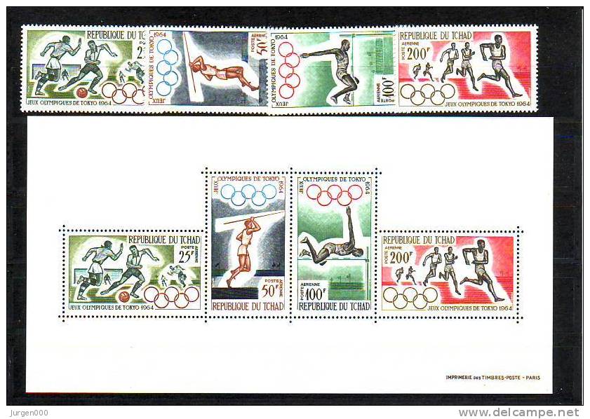 Tsjaad, Nr 120/123, BL1 **, Michel = 18 Euro (E21203) - Summer 1964: Tokyo