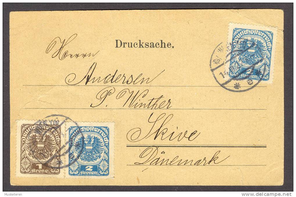 Austria Wappenzeicnung Adler Arms Franked Drucksache 1922 Wien Cancel To Skive Denmark - Covers & Documents