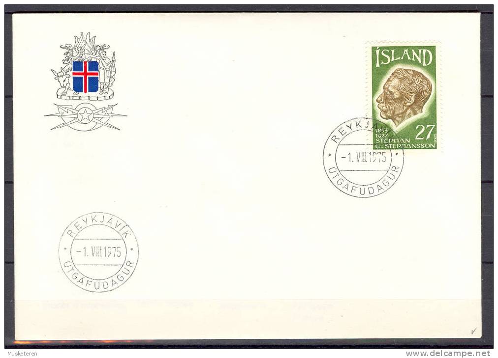 Iceland Mi. 504 100 Year Jubilee Emigration To America FDC Cover 1975 Stephan G. Stephansson Poet - FDC