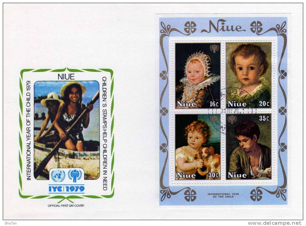 UNICEF Kindertag  1979 Gemälde Kinderköpfe Niue 238/1 + Block 15 2FDC 11€ - UNICEF