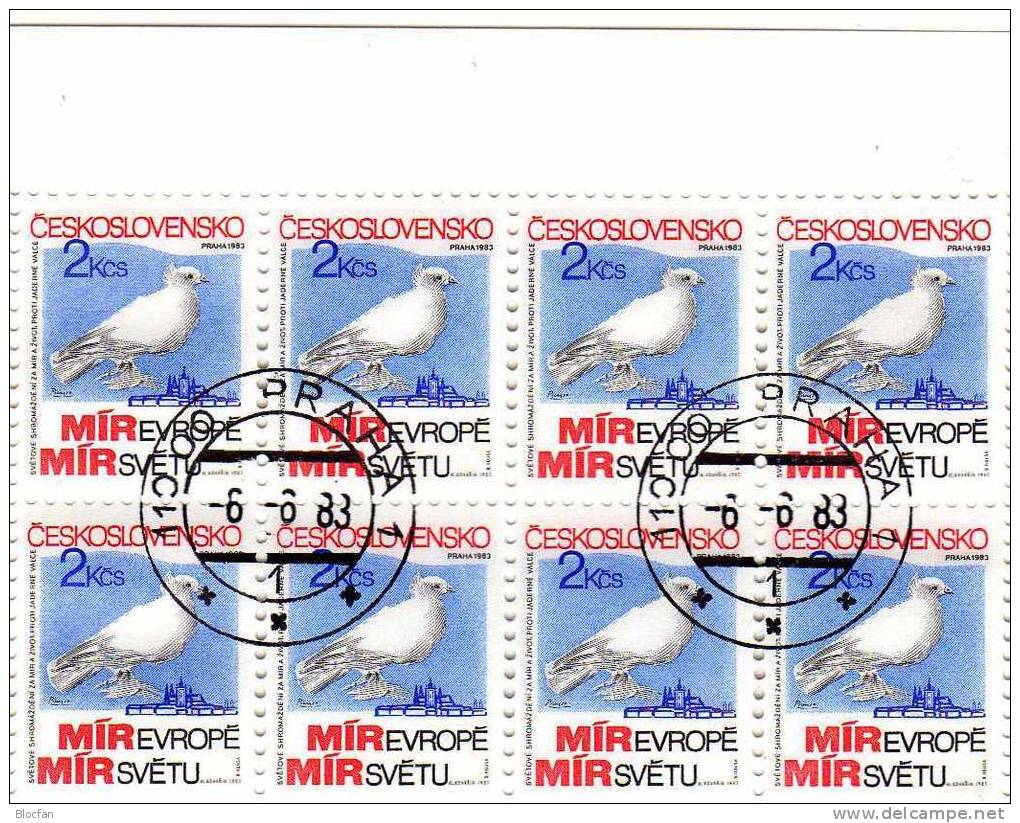 Friedenstaube Prag 1983 CSSR 2720,8-KB,2647+Block 46 O 10€ Bloque Hoja Ms Bird Bloc Freedom Sheetlet Bf Tschechoslowakei - Pigeons & Columbiformes