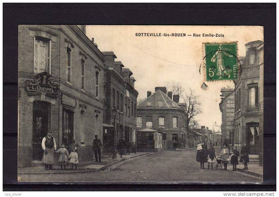 76 SOTTEVILLE LES ROUEN Rue Emile Zola, Animée, Boulangerie Quesnel, Ed Lazarus, 1914 - Sotteville Les Rouen