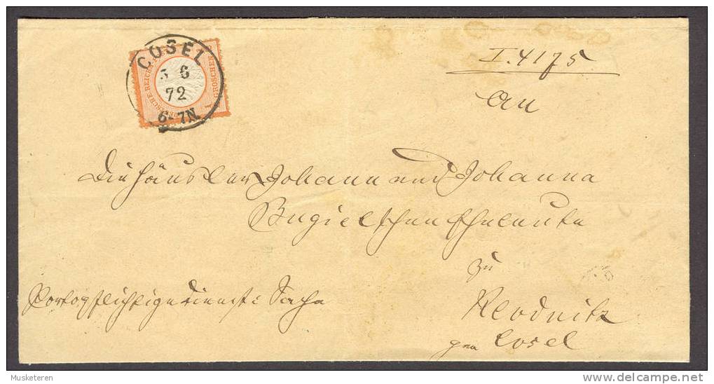 Deutsches Reichs-Post 1872 Mi. 14 ½ Gr. Orange On Deluxe COSEL Cancel Cover Brief To CASEL €180,- - Lettres & Documents