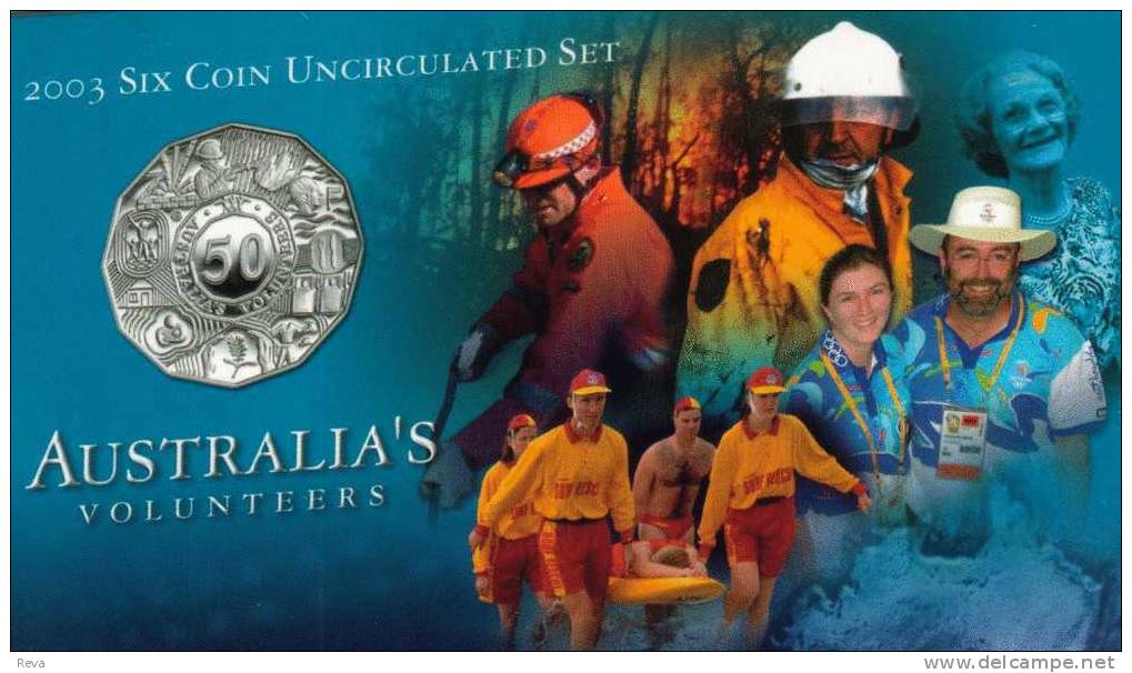 AUSTRALIA SET 5C-$2 VOLUNTEERS  YEAR 2003 UNC SET OF 6 ANIMAL 20C-$1 1 YEAR TYPE  READ DESCRIPTION CAREFULLY !!! - Mint Sets & Proof Sets