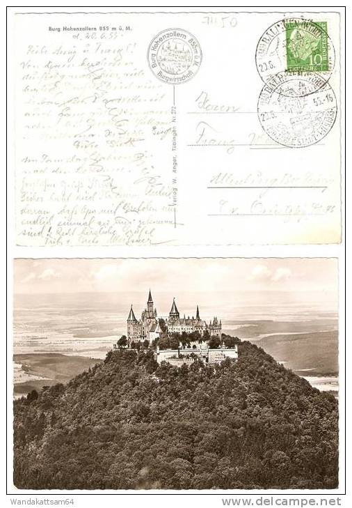 AK Burg Hohenzollern 855 M ü. M. Luftbild 20. 6.55. - 16 2 X (14b) BALINGEN (WÜRTT)  Nach Altenburg Bez. Leipzig - Hechingen