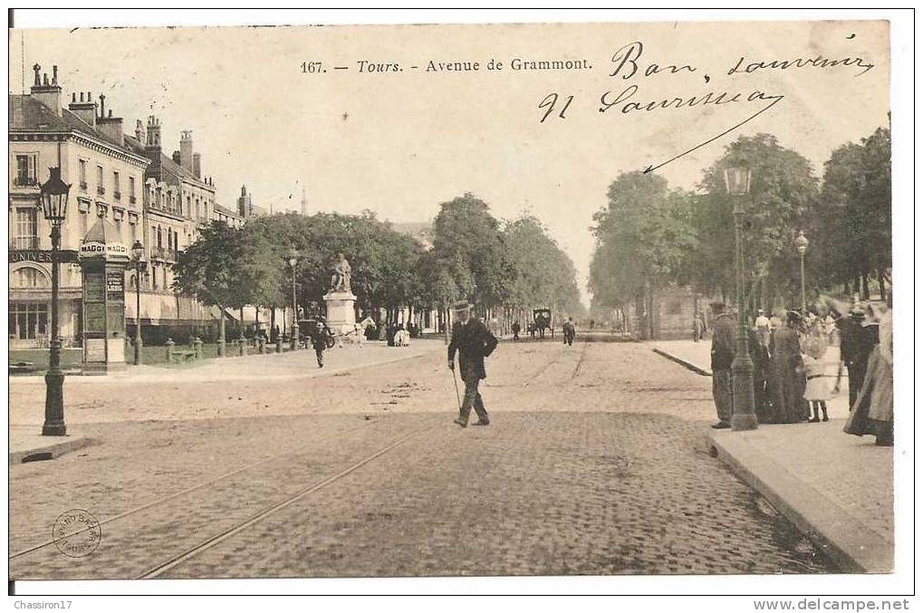 37 - TOURS   - Avenue De Grammont   -   Animée : Attelage - Colonne De Pubs - Tours