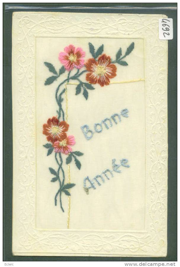 BONNE ANNEE - CARTE BRODEE - FLEURS - TB - Otros & Sin Clasificación