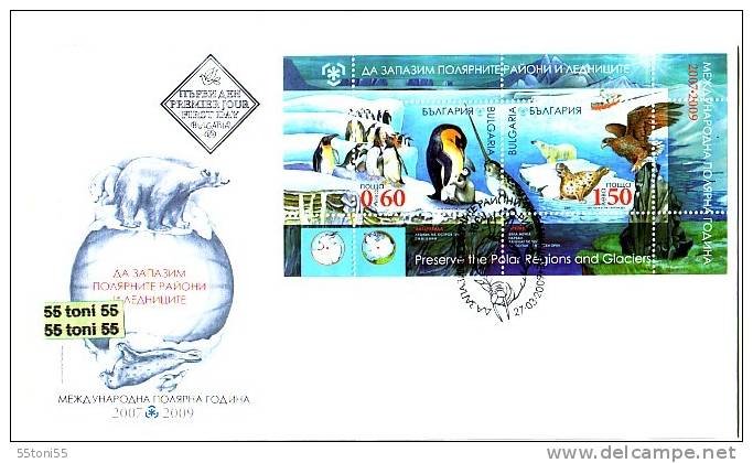 Bulgaria / Bulgarie 2009 Preserve The Polar Regions And Glaciers S/S- FDC - Penguins