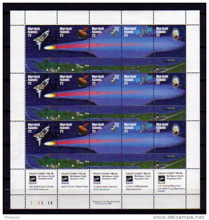 Marshall 1985, Comète De Halley En Feuille++ 3 Séries ** Cote 33,75 E   Postfrich++ - Astronomy