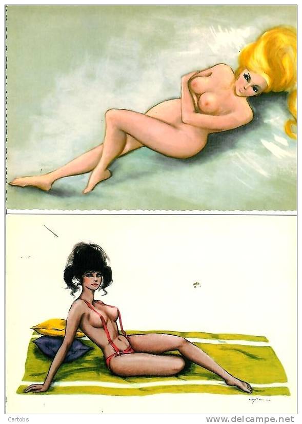 LOT De 2 CPM Pin Ups Illustrées (B) - Pin-Ups