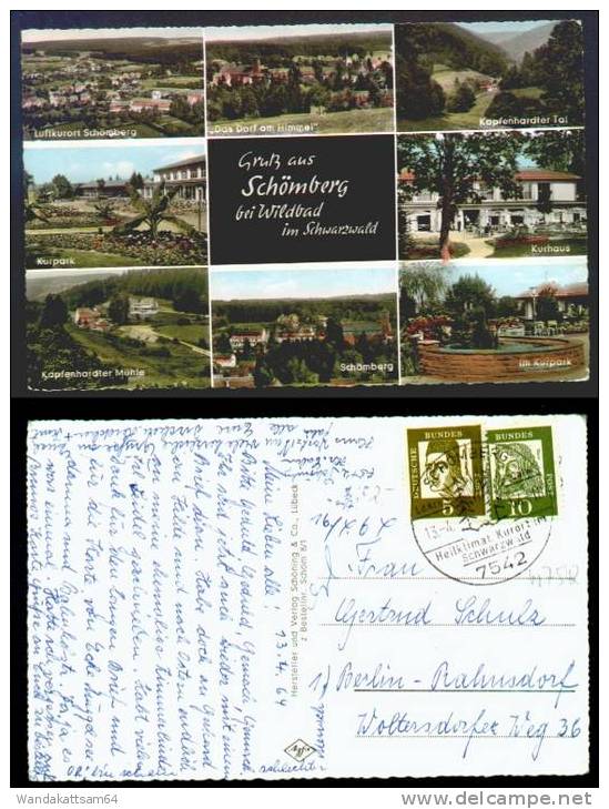 AK Gruß Aus SCHÖMBERG Bei Wildbad Im Schwarzwald  Mehrbildkarte 8 Bilder 13.-4.64 – 18 Nach  1 Berlin-Bohnsdorf - Calw