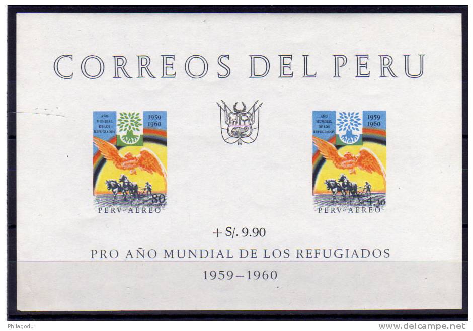 Pérou 1960, Année Mondiale Du Réfugié, Bf 3 ++  Neuf Sans Charnière+ Postfrich+Mint - Vluchtelingen