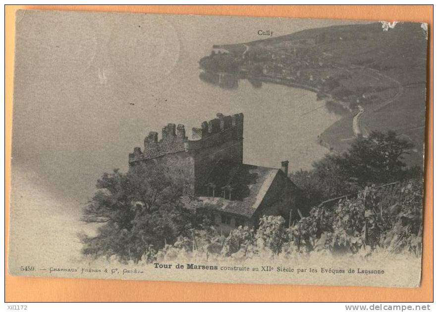 E682 Tour De Marsens, Lavaux, Cully. Cachet St Cergue 1911 Vers Gacé Orne France. Usure Angle Sup. Droit - Cully