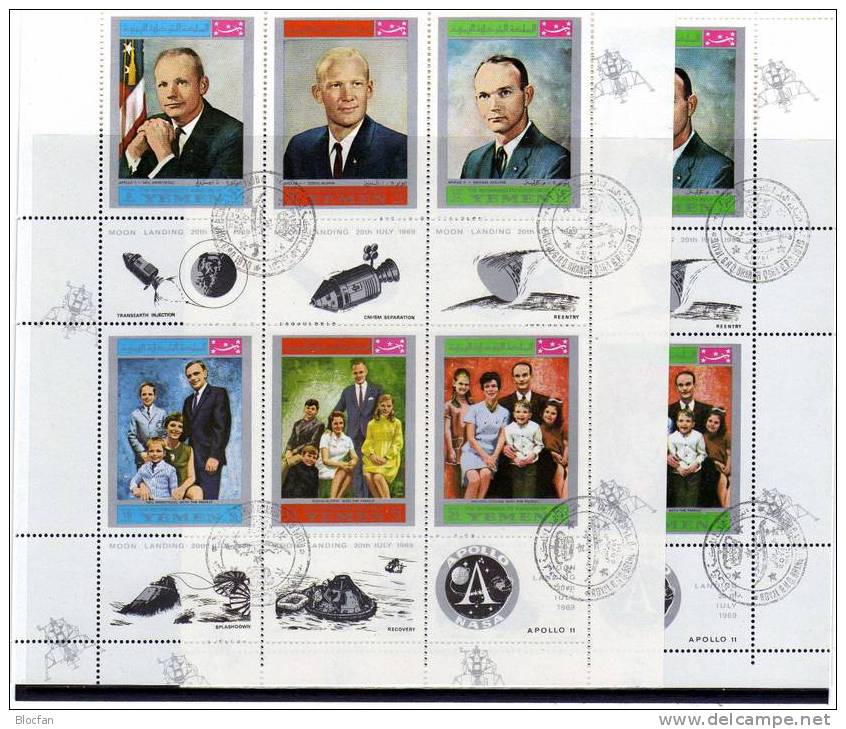 Apollo 11 Mondlandung 1969 Familen Des Team YAR Jemen A786/1,6-KB I + II O 20€ Crew And Family Space Sheetlet From Yemen - Yémen