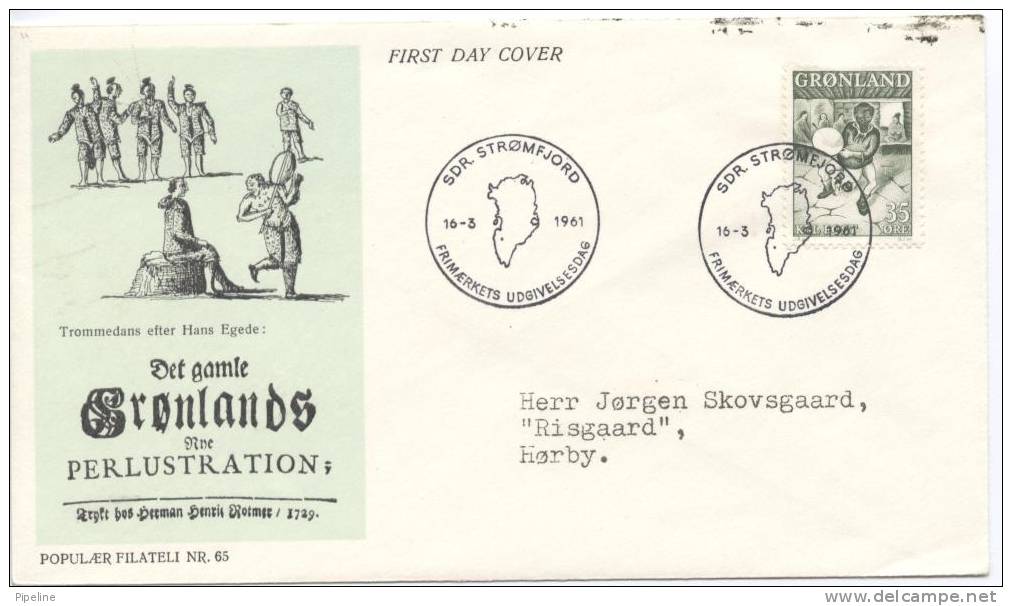 Greenland FDC 16-3-1961 DRUMDANCE With Cachet Sent To Denmark - Autres & Non Classés