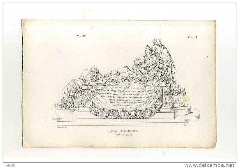 - TOMBEAU DE RICHELIEU . REPRO D´UNE SCULPTURE . GRAVURE AU TRAIT DU XIXe S. - Otros & Sin Clasificación