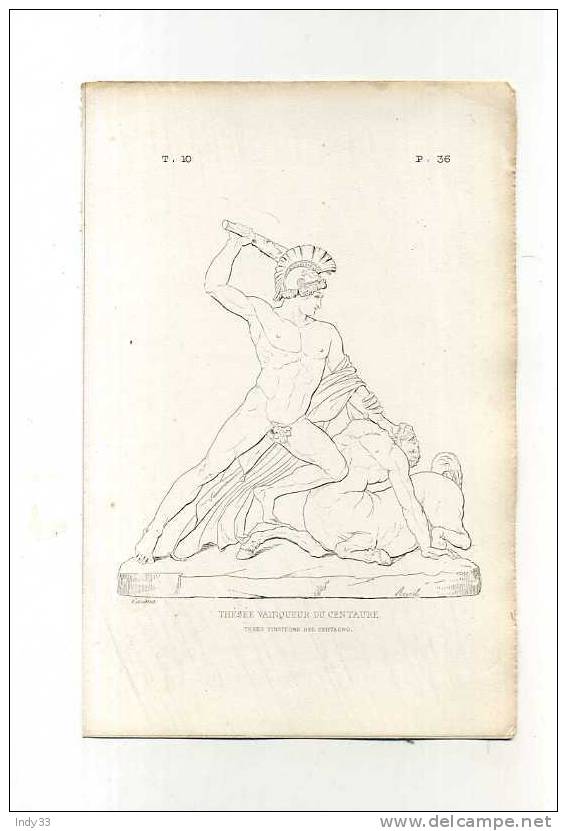 - THESEE VAINQUEUR DU CENTAURE . REPRO D´UNE SCULPTURE . GRAVURE AU TRAIT DU XIXe S. - Andere & Zonder Classificatie