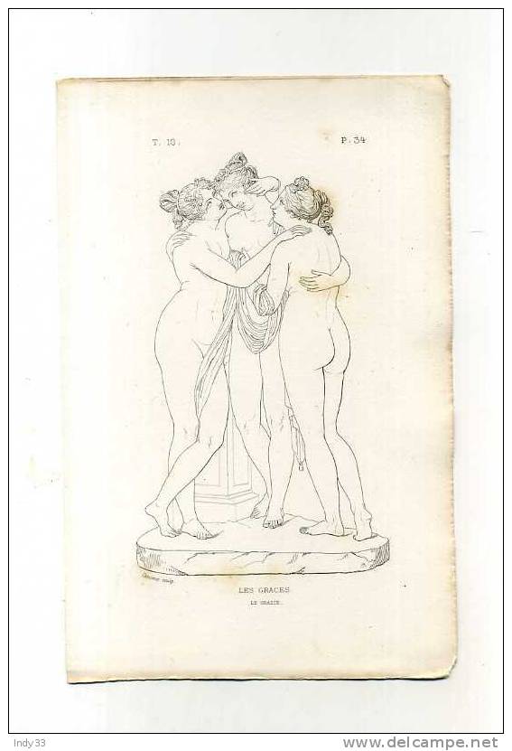 - LES GRACES  . REPRO D´UNE SCULPTURE . GRAVURE AU TRAIT DU XIXe S. - Andere & Zonder Classificatie