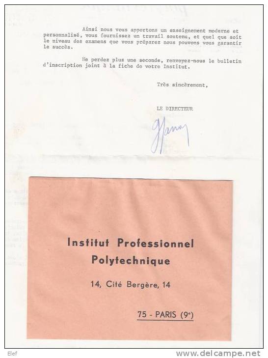 Lettre De L'Institut Professionnel Polytechnique De PARIS 8e (Electronique, Automobile,Aviation,..) Militaires -10%,1969 - Collections