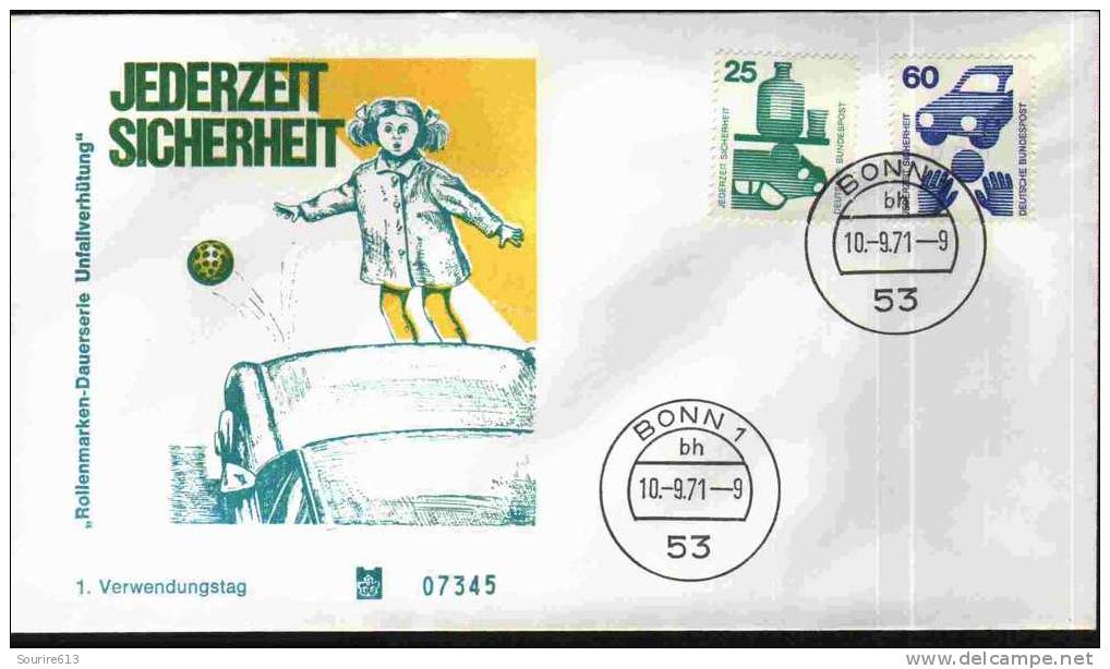 Fdc Allemagne 1971 Accidents Prévention Routière Pas D´alcool Au Volant Ballon Traversant La Route - Ongevallen & Veiligheid Op De Weg