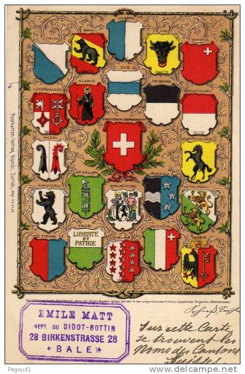 CARTE POSTALE ANCIENNE. CARTE DES BLASONS DES CANTONS SUISSES.E.MATT A BALE. - St. Anton