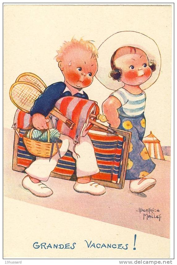 Carte ¨Postale Ancienne Illustratrice Béatrice Mallet - Grandes Vacances - Plage, Tennis - Mallet, B.