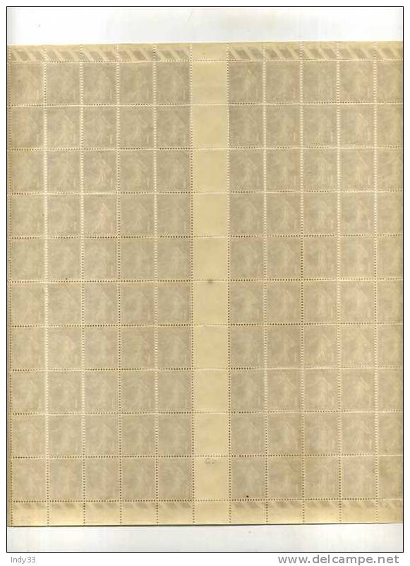 - FEUILLE DE 100 TIMBRES . 1c SEMEUSE BISTRE FOND PLEIN . N°277A Y&T . DATEE 28.1.37 - Volledige Vellen