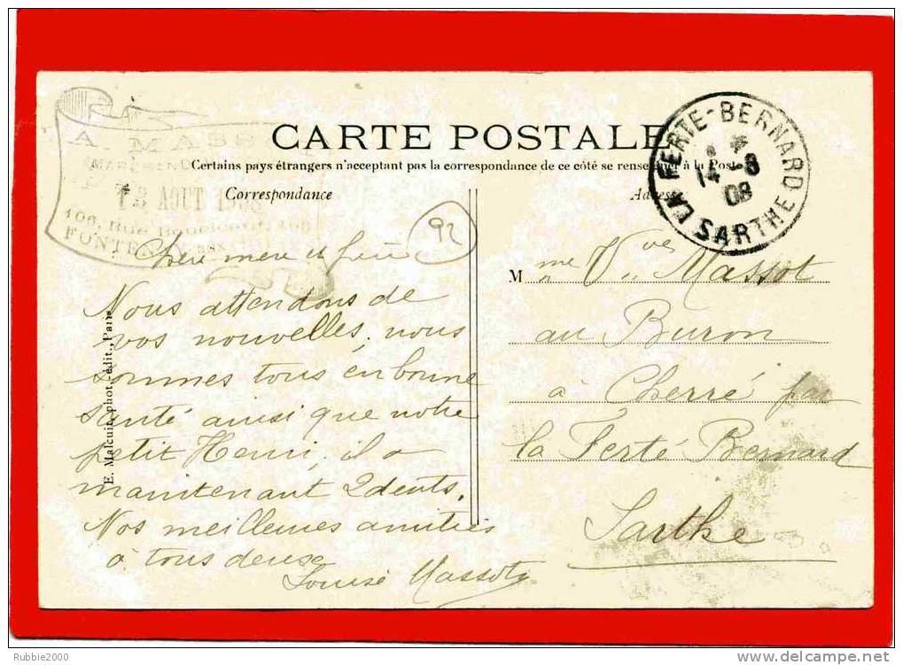 FONTENAY AUX ROSES 1908 RUE BOUCICAUT CAFE TABAC CARTE EN BON ETAT CACHET MASSOT BOUCHER 106 RUE BOUCICAUT A FONTENAY - Fontenay Aux Roses