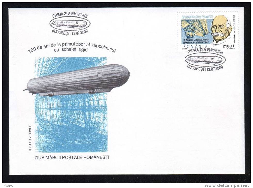 FERDINAND VON ZEPPELIN 1938-1917, Cover, FDC 2000 ROMANIA. - Zeppelins