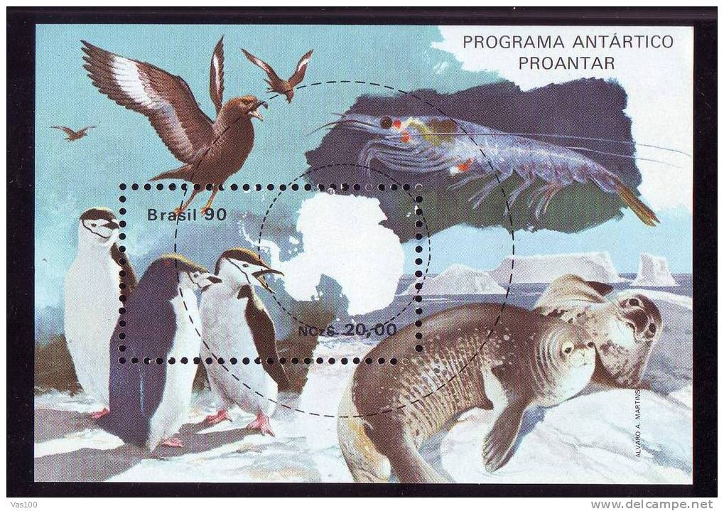PINGOUINS PENGUIN ,ANTARTICA BLOCK,1990,MNH,BRASIL. - Pingouins & Manchots