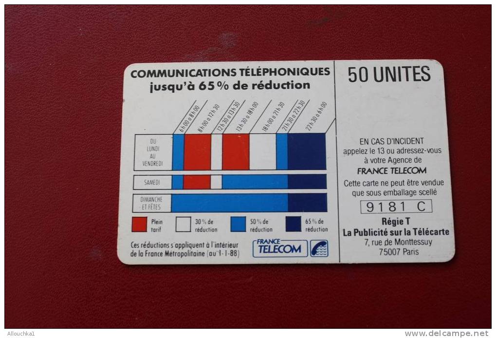 TELECARTE 50 UNITES FRANCE - PUBLICITE - POUR TELEPHONER CHOISISSEZ VOTRE HEURE -FRANCE TELECOM - Opérateurs Télécom