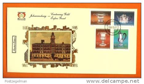 RSA 1986 3x Enveloppe Mint Silked Gold 100 Years Johanneburg 678-681 - Briefe U. Dokumente