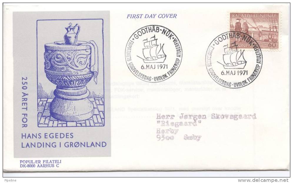 Greenland FDC 250th Anniversary Hans Egedes Trip To Greenland 6-5-1971 With Cachet Sent To Denmark - Autres & Non Classés