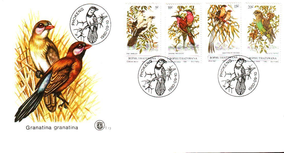 Fdc Bophuthatswana 1980 Perroquets & Tropicaux Oiseaux Granatina Granatina - Papagayos