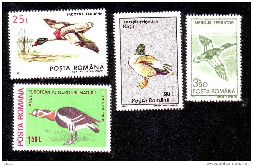 4 STAMP BIRD CYGNES MNH, ROMANIA. - Cygnes