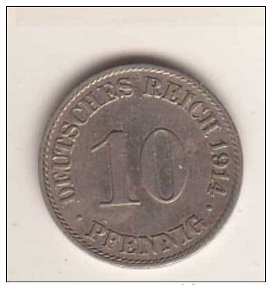 Kaiserreich , 10 Pfennig , Jäger 13 , 1914 A - 10 Pfennig