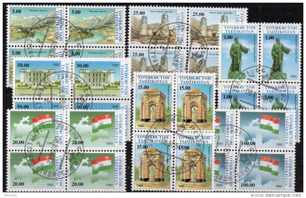 Natur/Denkmal 1993 Unabhängigkeit Von Tadschikistan 15/21 In 7x 4-Block O 24€ Oper Festung Flagge Map Flag Sheet Bf GUS - Tajikistan