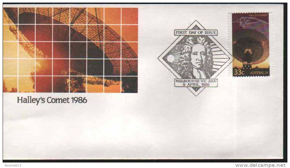 Fdc Australie 1986 Espace Comète Halley Radio Télescope Diagramme Trajectoire Beau Cachet - Ozeanien