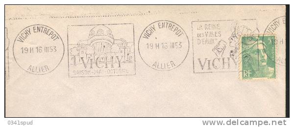 1953 France  03 Vichy  Krag    Entrepot  Thermes  Terme Thermal  Sur Lettre - Bäderwesen