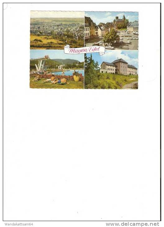 AK Mayen / Eifel Mehrbildkarte 4 Bilder Blick Auf Genovevaburg Freibad - Mayen