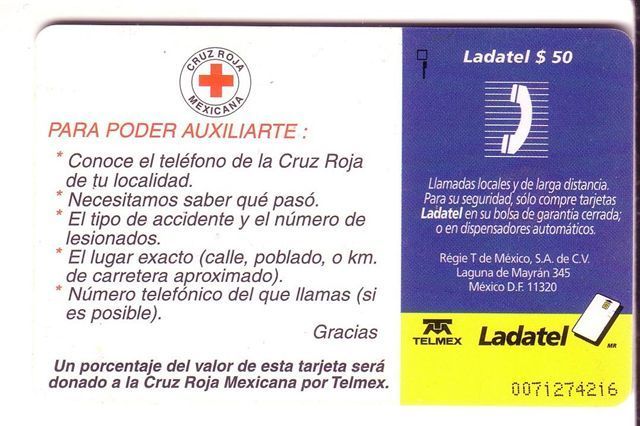 CROIX ROUGE ( Mexique Chip Card ) * Red Cross - Rotes Kreuz - Cruz Roja - Croce Rossa * - Mexiko
