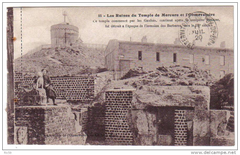 PUY DE DÔME.- Les Ruines Du Temple De Mercure Et L'observatoire.- Carte Animée, Femme Et Son Chien.-soldée - Autres & Non Classés