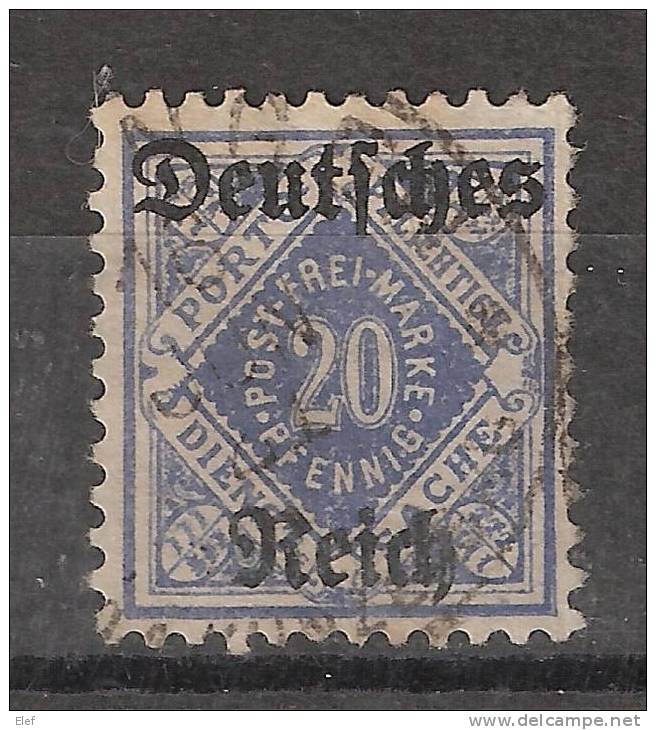 Allemagne, WURTEMBERG, Yvert N° 133, 20 Pf, Bleu, Surchargé "DEUTSCHES REICH"; Obl ,TB , Cote 10 Euros - Used