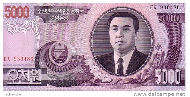 COREE DU NORD  5 000 Won  Emission De 2002   Pick 46a     ***** BILLET  NEUF ***** - Korea (Nord-)