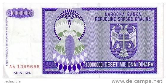 CROATIE  10 000 000 Dinara  Daté De 1993   Pick R12     ***** QUALITE  VF + ***** - Croatie