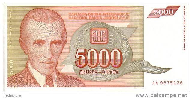 YOUGOSLAVIE   5 000 Dinara  Daté De 1993   Pick 128    ***** QUALITE  XF ***** - Yugoslavia