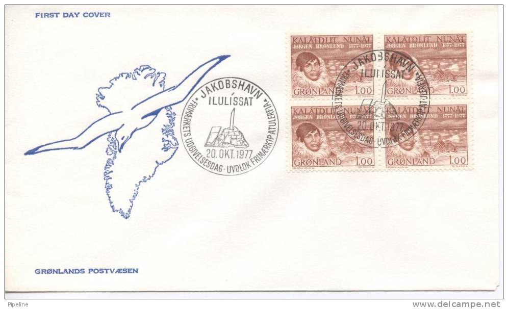 Greenland FDC Block Of 4 Jorgen Bronlund 20-10-1977 With Cachet - Autres & Non Classés