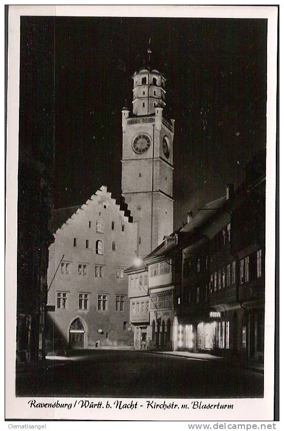 TOP!! RAVENSBURG * KIRCHSTRASSE MIT BLASERTURM BEI NACHT * 1950 *!! - Ravensburg