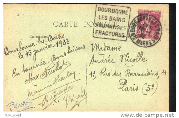 1933  France 52 Bourbonne Les Bains  Daguin Thermes  Terme Thermal Sur Carte - Bäderwesen